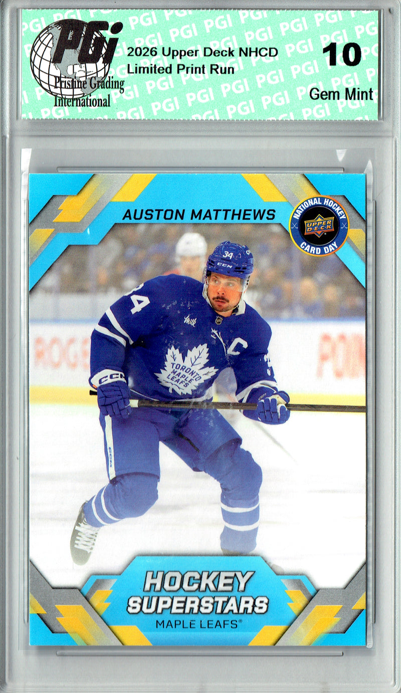 Auston Matthews Trading Card 2026 Upper Deck #NHCD-16 National Hockey Card Day, PGI 10, Toronto Maple Leafs Hockey