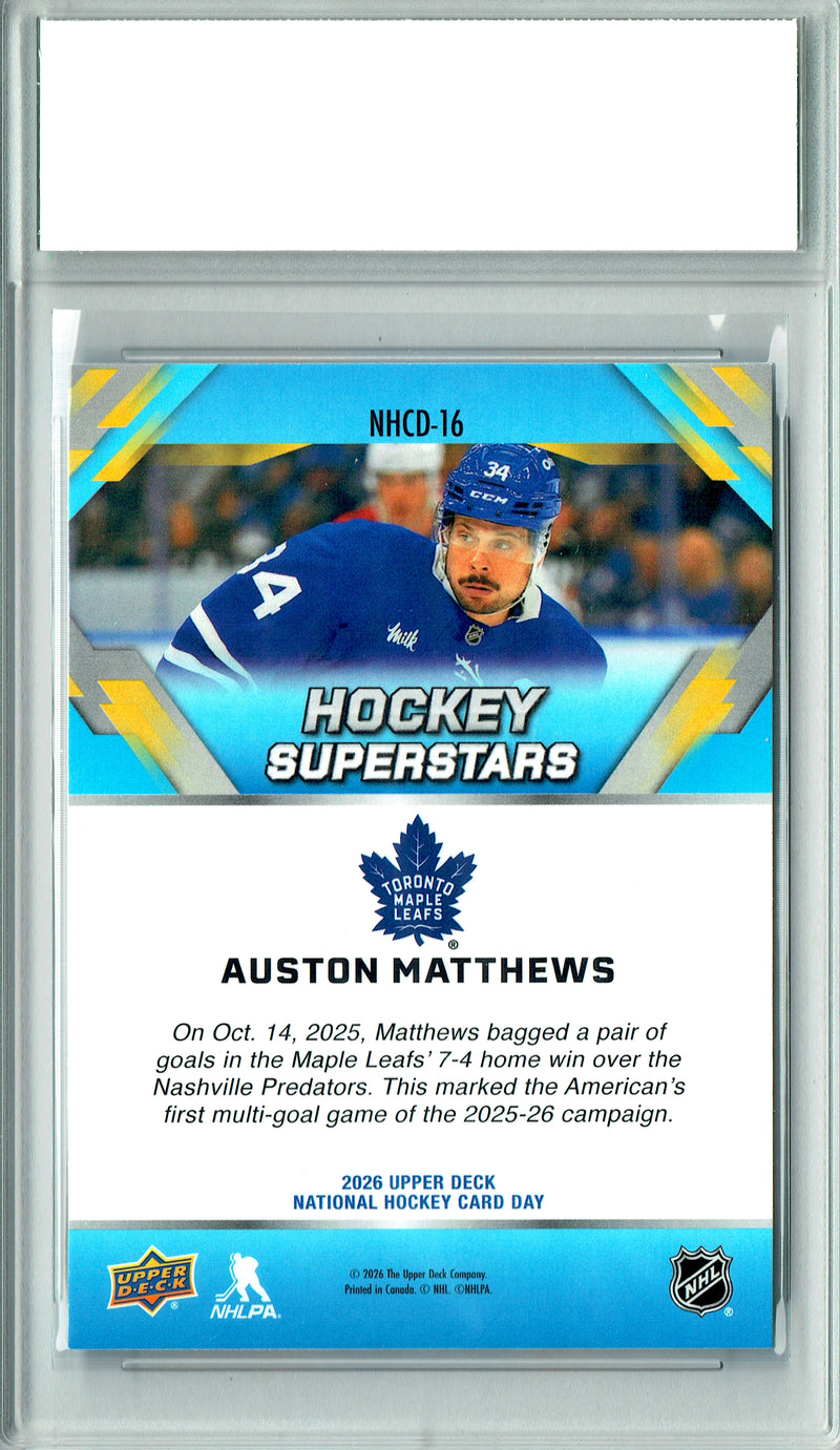 Auston Matthews Trading Card 2026 Upper Deck #NHCD-16 National Hockey Card Day, Certified Mint+ Condition, Toronto Maple Leafs Hockey