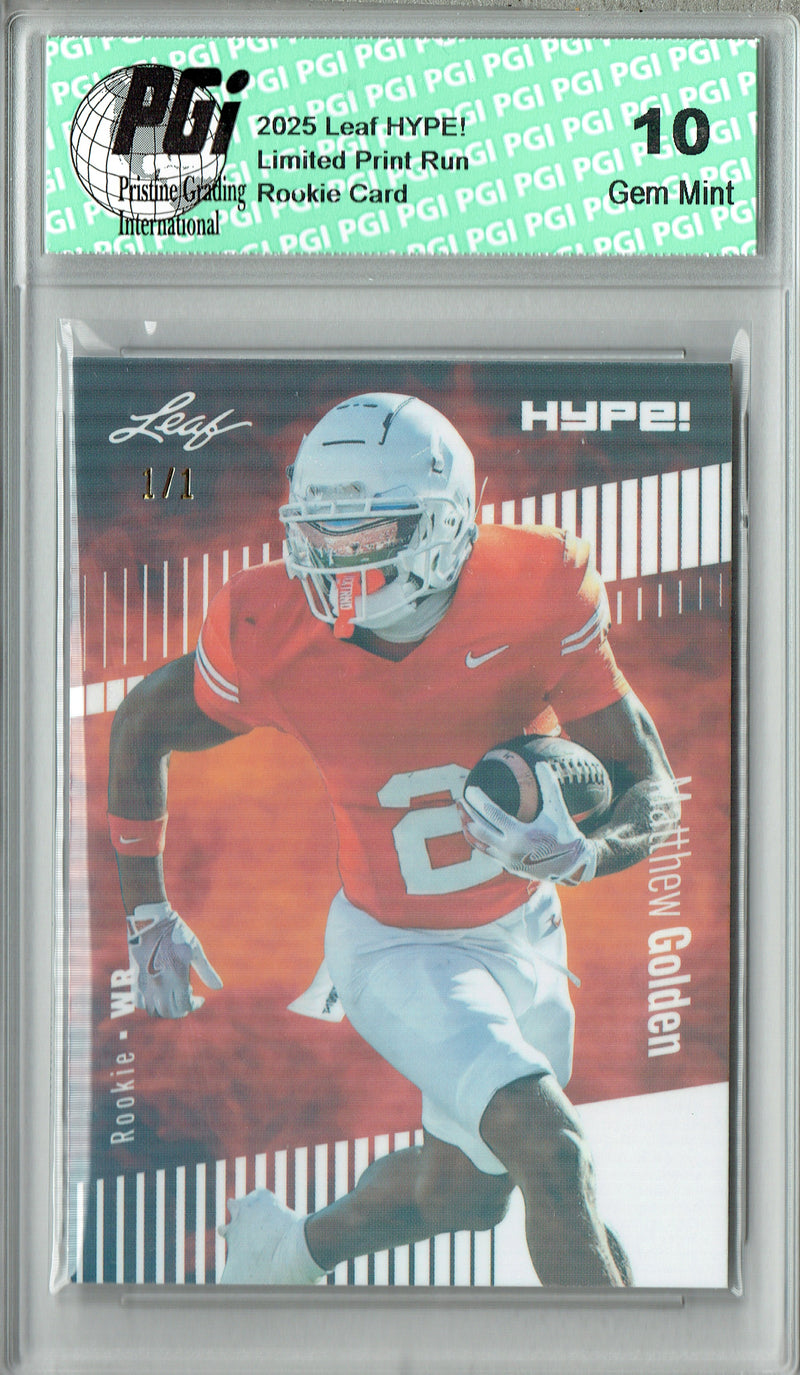Matthew Golden Rookie Card Green Bay PGI 10 Football Trading Card 2025 Leaf HYPE! #186 White Shimmer 1/1