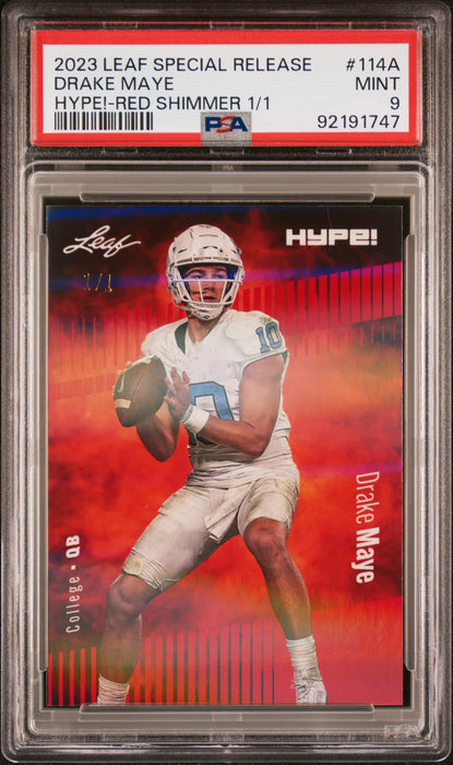 PSA 9 Drake Maye 2023 Leaf Hype! #114A Red Shimmer 1/1 Rookie Card