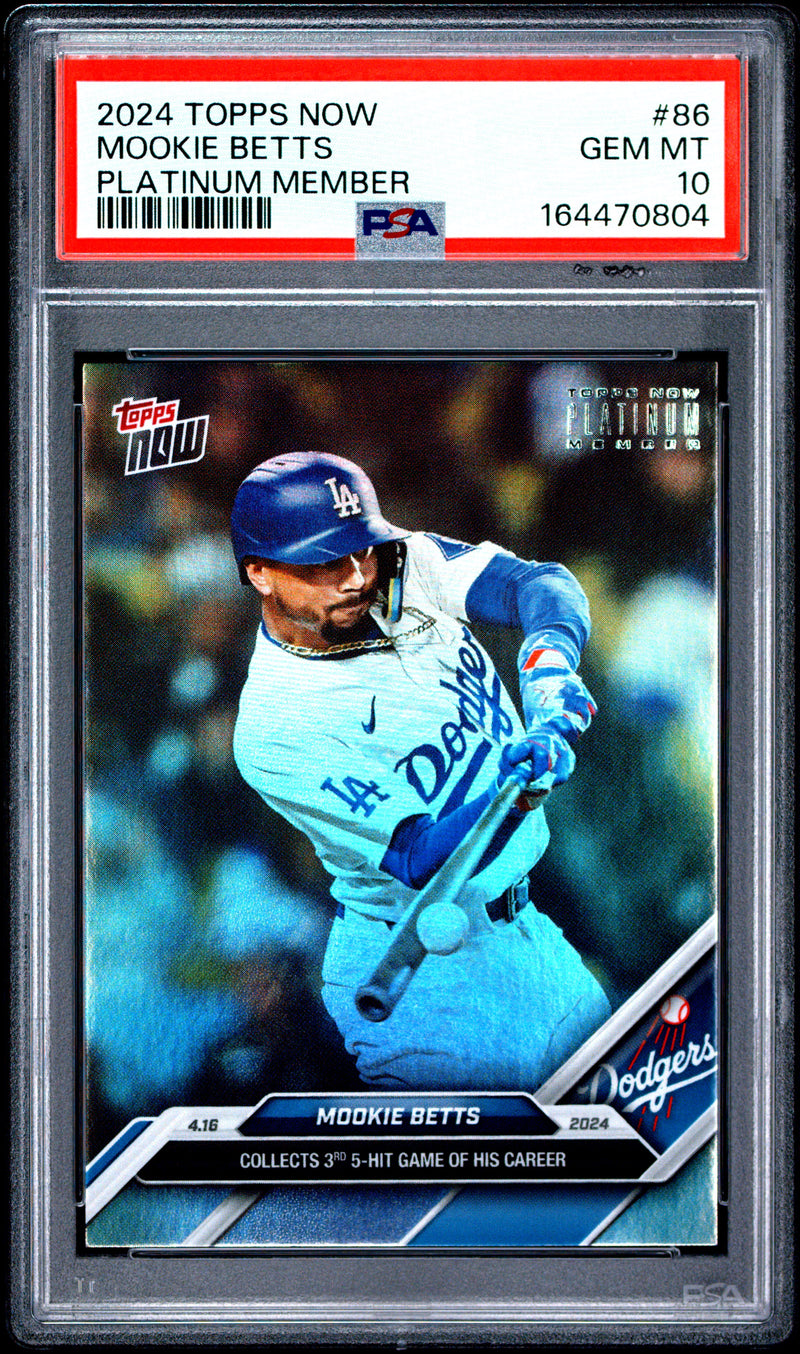 Mookie Betts Trading Card 2024 Topps Now #86 Platinum Member, PSA 10, Los Angeles Dodgers Baseball