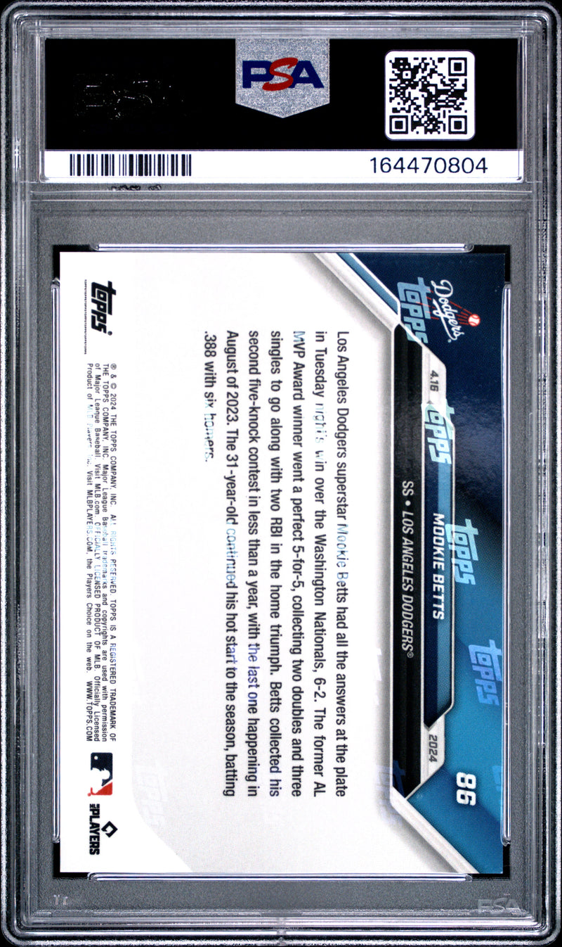 Mookie Betts Trading Card 2024 Topps Now #86 Platinum Member, PSA 10, Los Angeles Dodgers Baseball