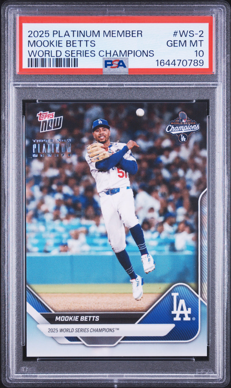 Mookie Betts Trading Card 2025 Topps Now #2 Platinum Member, PSA 10, Los Angeles Dodgers Baseball