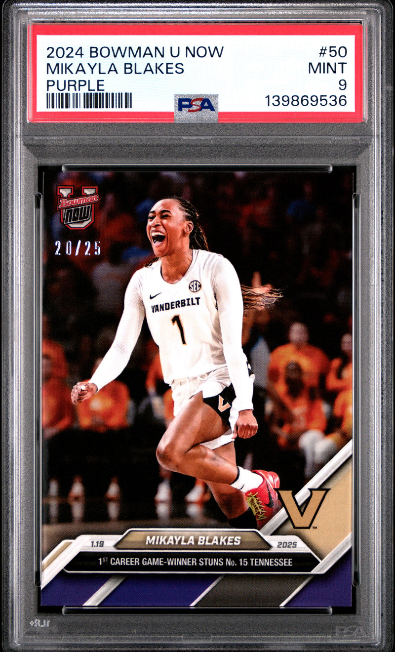 PSA 9 Mikayla Blakes 2024 Bowman University Now #50 Purple #20/25 Rookie Card Vanderbilt