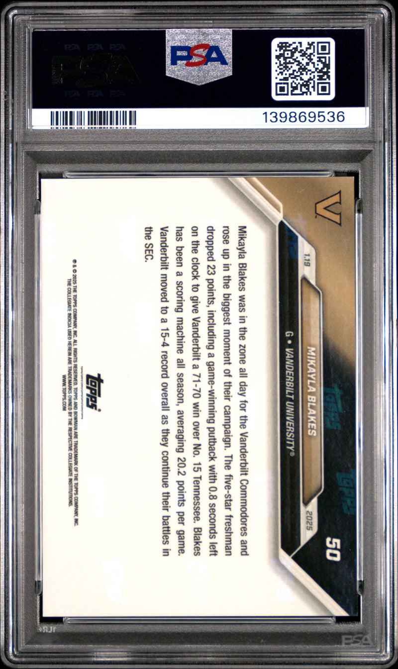 PSA 9 Mikayla Blakes 2024 Bowman University Now #50 Purple #20/25 Rookie Card Vanderbilt