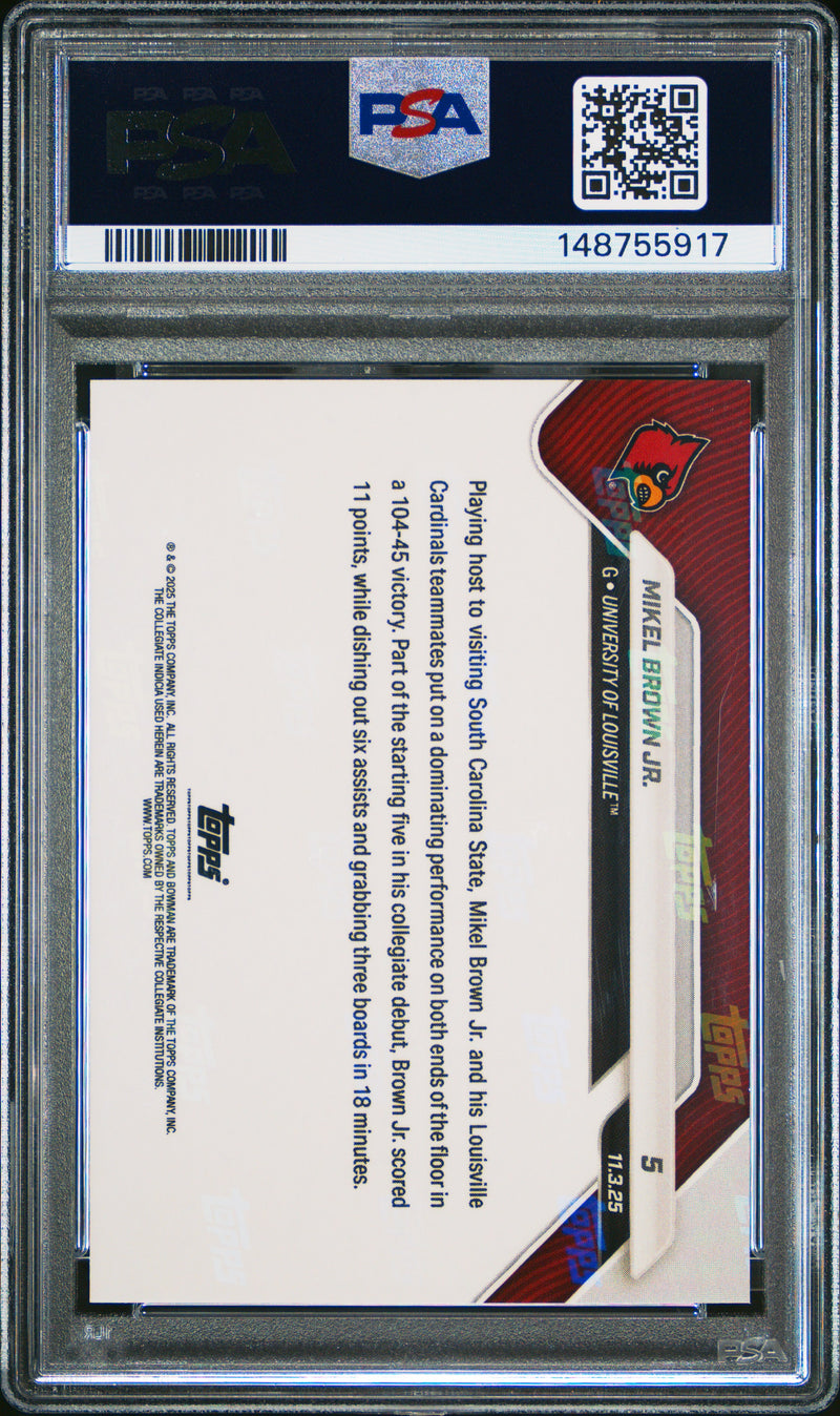 PSA 8 Mikel Brown Jr. 2025 Bowman University Now #5 Gold Foil 50 Made Rookie Card Louisvile