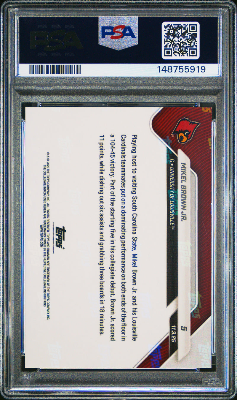 PSA 8 Mikel Brown Jr. 2025 Bowman University Now #5 Orange Foil #17/25 Rookie Card Louisvile