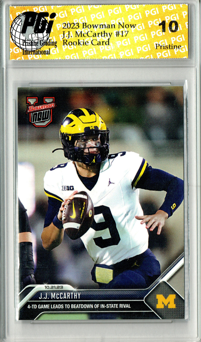 J.J. McCarthy 2023 Bowman University Now #17 PRISTINE Rookie Card PGI 10