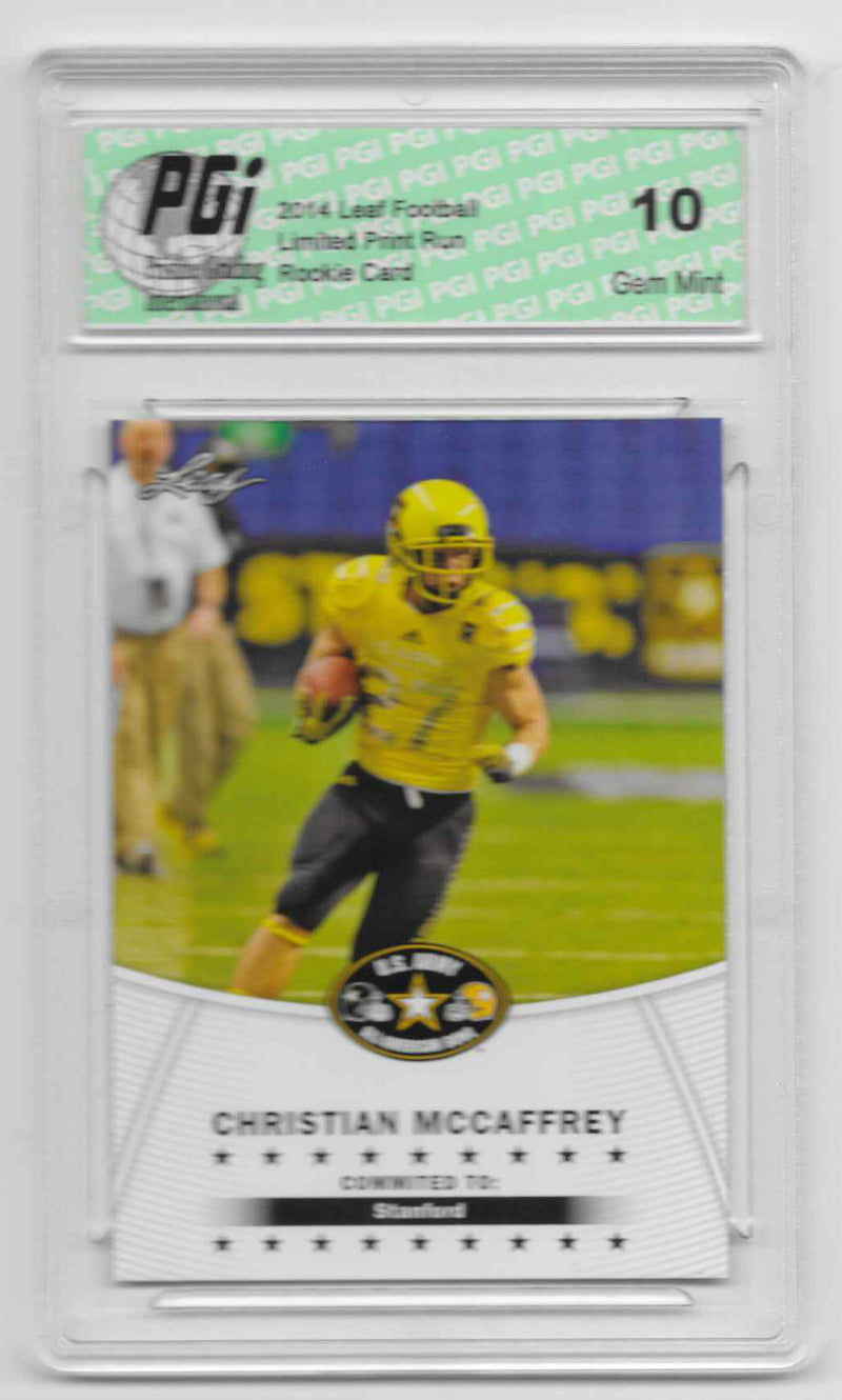 Christian McCaffrey Rookie Card Carolina PGI 10 Gem Mint Football Trading Card 2014 Leaf U.S. Army #15 Heisman Rookie