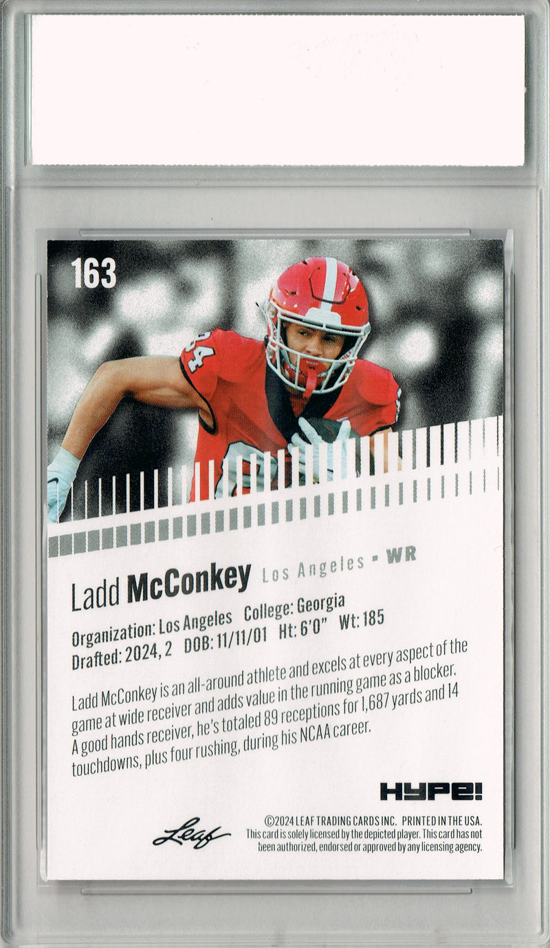 Ladd McConkey Rookie Card Los Angeles PGI 10 Gem Mint Football Trading Card 2024 Leaf HYPE! #163 Orange Shimmer 1/1