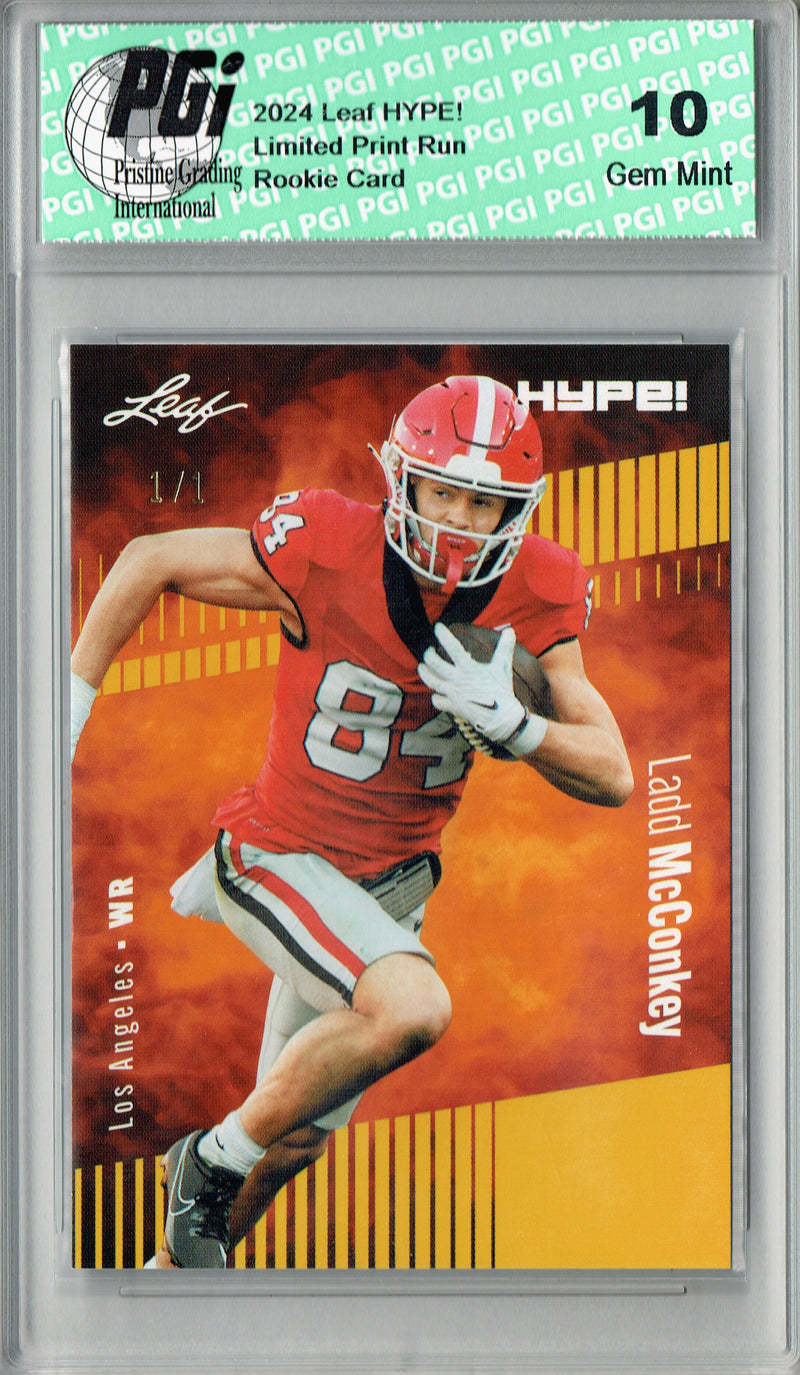 Ladd McConkey Rookie Card Los Angeles PGI 10 Gem Mint Football Trading Card 2024 Leaf HYPE! #163 Gold Blank Back 1/1