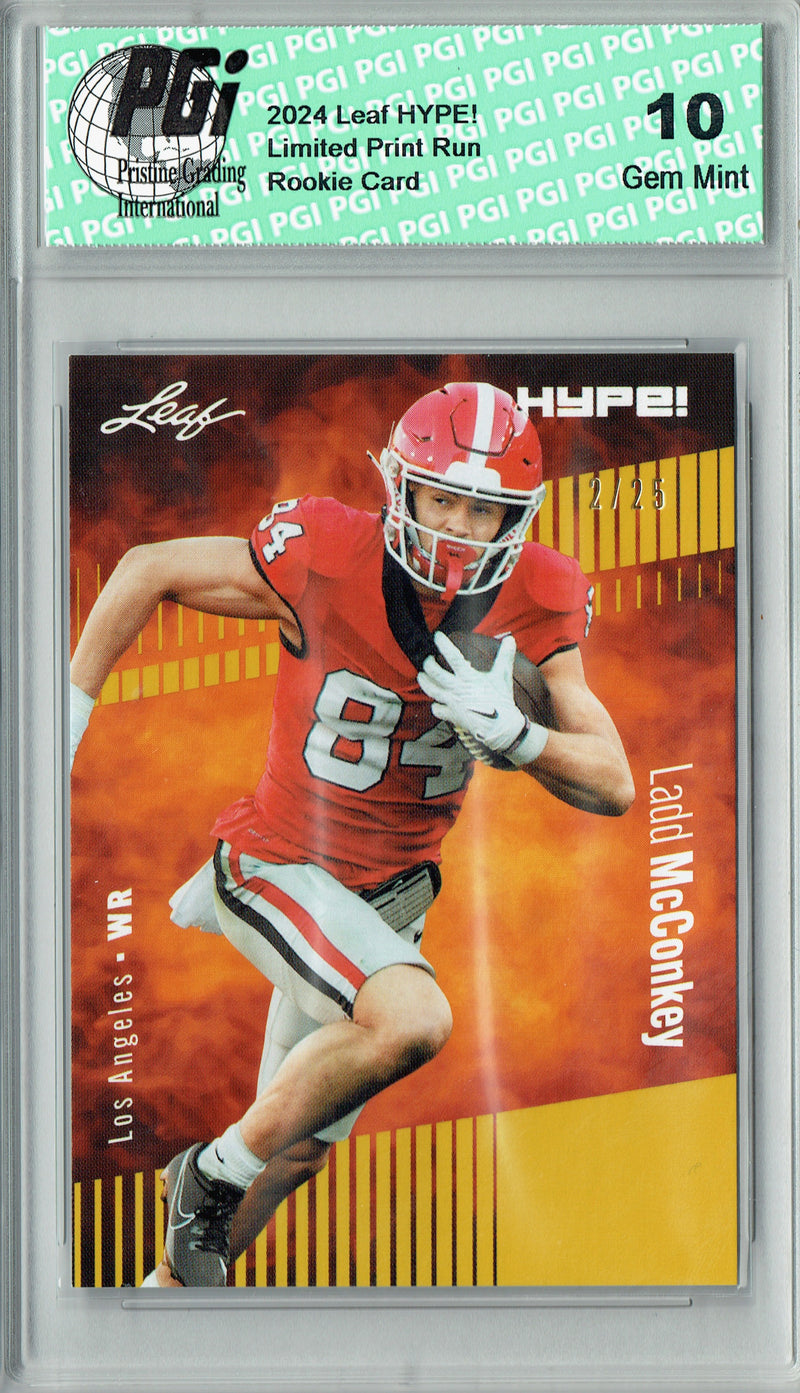 Ladd McConkey Rookie Card Los Angeles PGI 10 Gem Mint Football Trading Card 2024 Leaf HYPE! #NFL Gold SP 25 Made