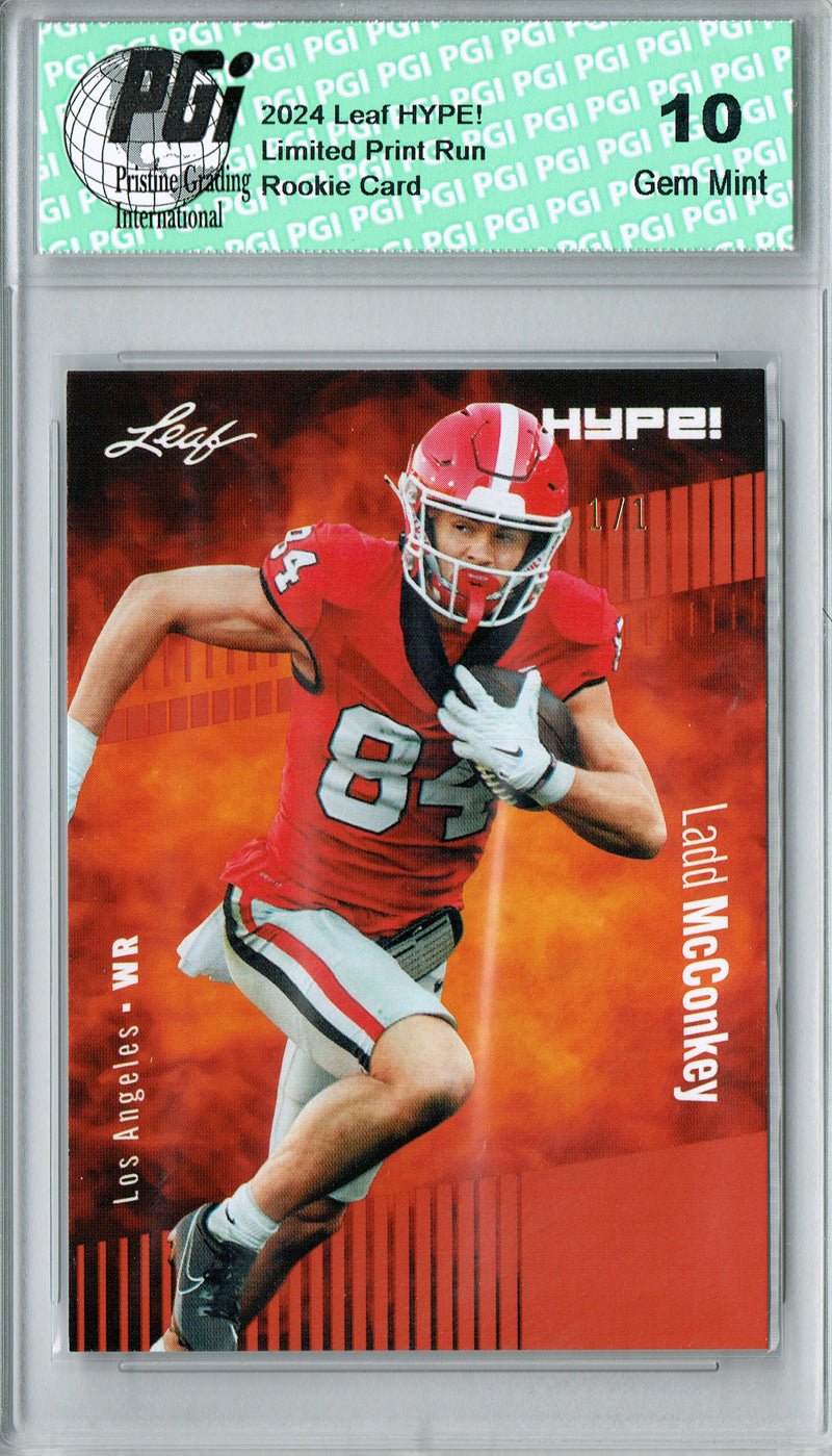 Ladd McConkey Rookie Card Los Angeles PGI 10 Gem Mint Football Trading Card 2024 Leaf HYPE! #163 Masterpiece 1 of 1