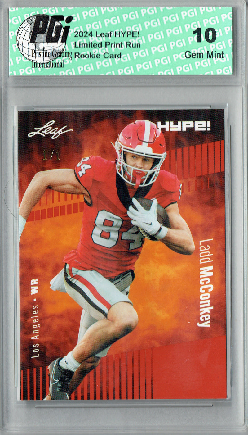 Ladd McConkey Rookie Card Los Angeles PGI 10 Gem Mint Football Trading Card 2024 Leaf HYPE! #163 Orange Blank Back 1/1