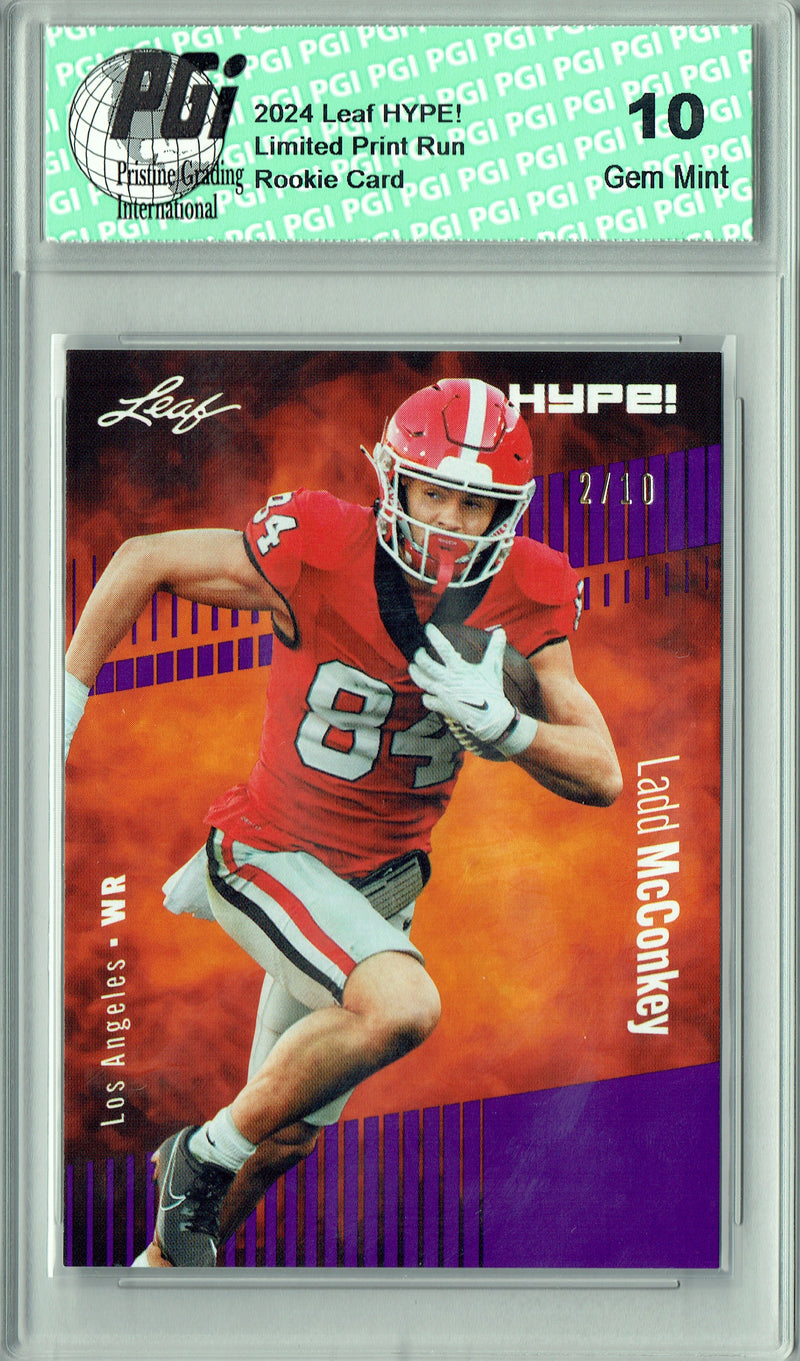 Ladd McConkey Rookie Card Los Angeles PGI 10 Gem Mint Football Trading Card 2024 Leaf HYPE! #NFL Purple SP 10 Made