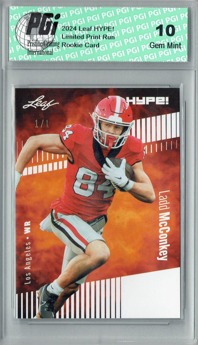 Ladd McConkey Rookie Card Los Angeles PGI 10 Gem Mint Football Trading Card 2024 Leaf HYPE! #163 White Blank Back 1/1