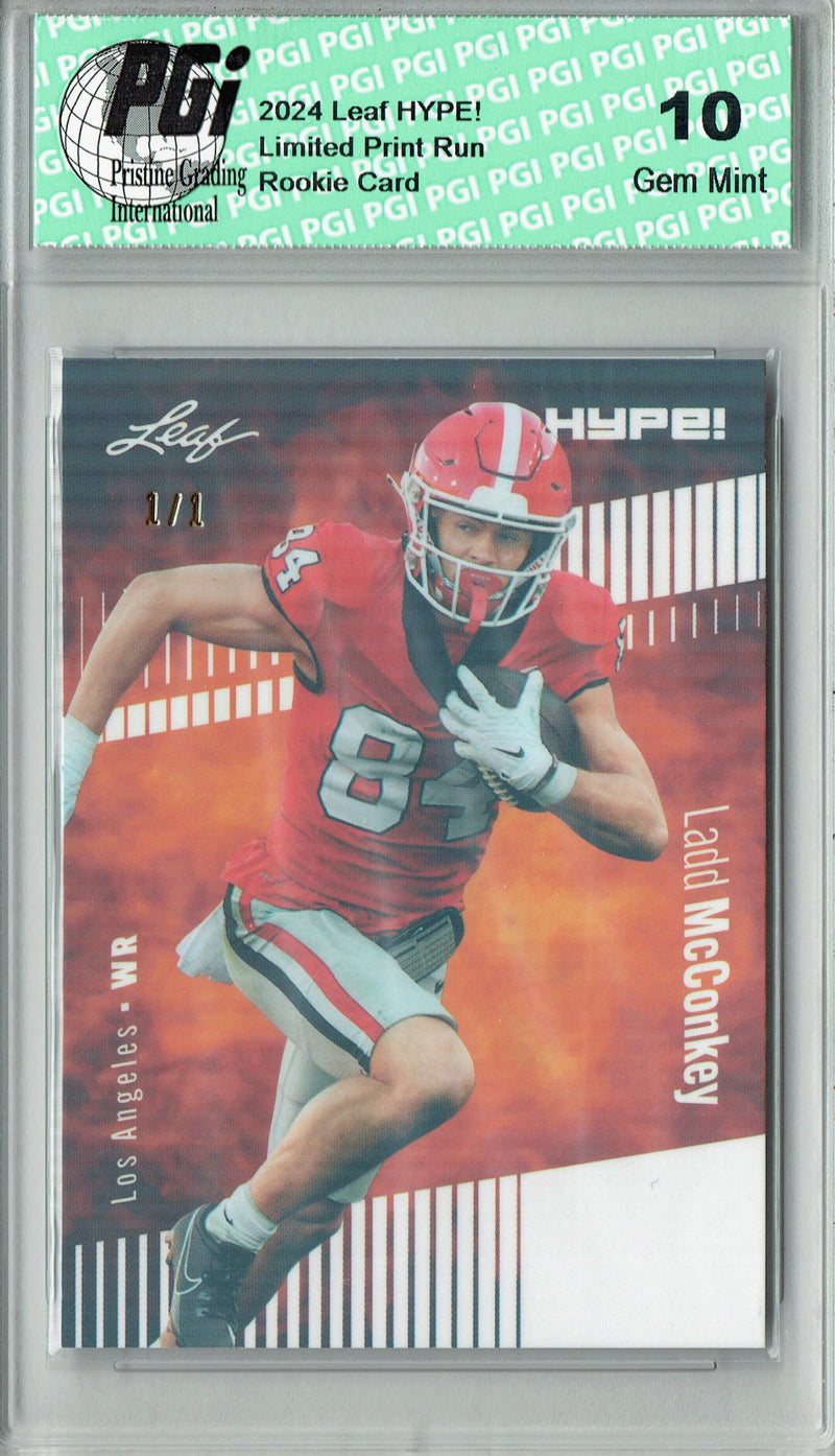 Ladd McConkey Rookie Card Los Angeles PGI 10 Gem Mint Football Trading Card 2024 Leaf HYPE! #163 White Shimmer 1/1