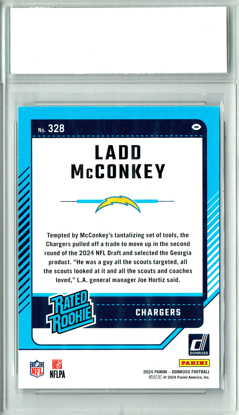 Ladd McConkey Rookie Card 2024 Donruss Football #328 PRISTINE, PGI 10, Los Angeles Chargers Football