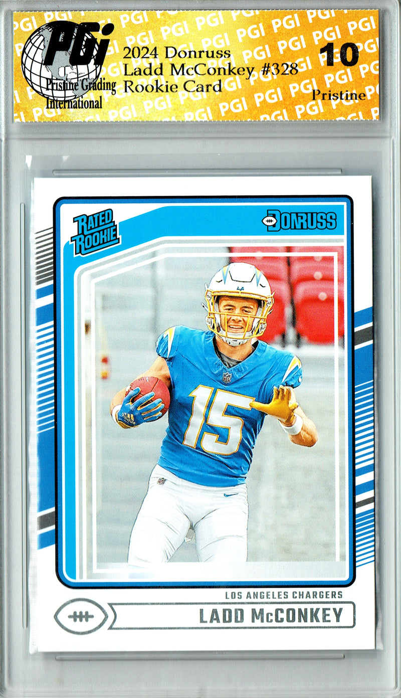 Ladd McConkey Rookie Card 2024 Donruss Football #328 PRISTINE, PGI 10, Los Angeles Chargers Football