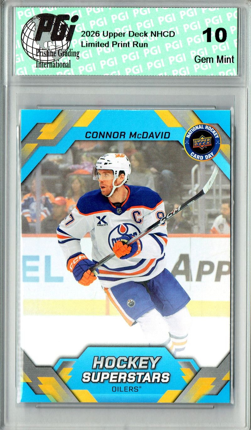 Connor McDavid Trading Card 2026 Upper Deck #NHCD-12 National Hockey Card Day, PGI 10, Edmonton Oilers Hockey