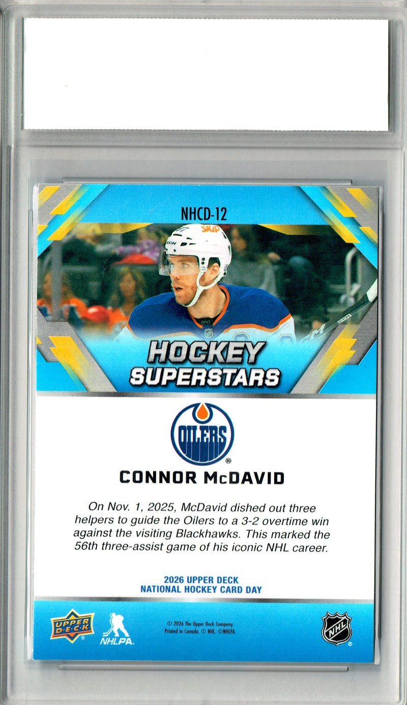Connor McDavid Trading Card 2026 Upper Deck #NHCD-12 National Hockey Card Day, PGI 10, Edmonton Oilers Hockey