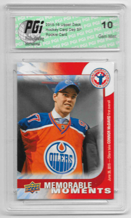 Connor McDavid 2015-16 Upper Deck Memorable Moments Rookie Card #16 PGI 10