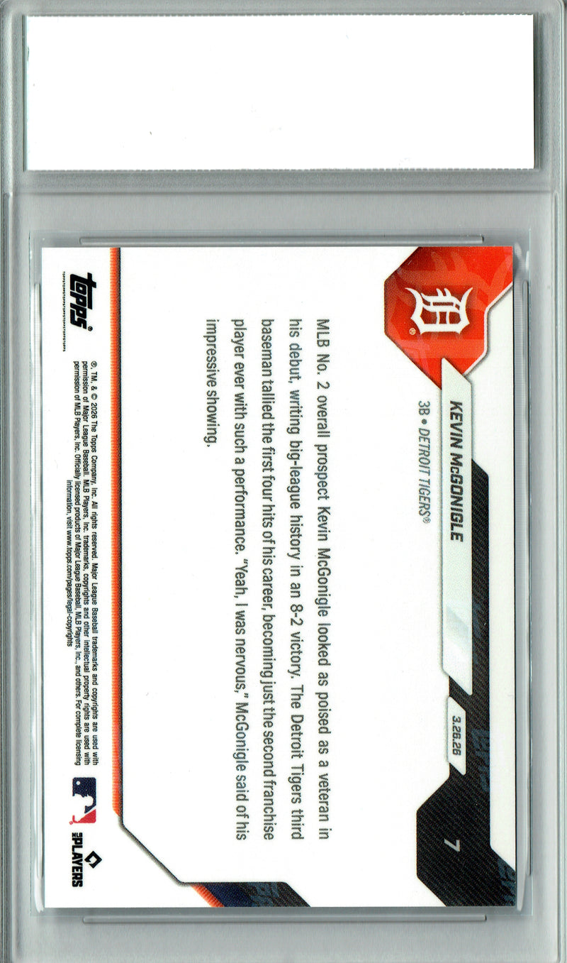 Kevin McGonigle Rookie Card 2026 Topps Now #7 PRISTINE, PGI 10, Detroit Tigers Baseball