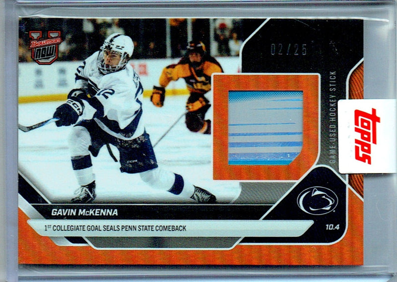 Gavin McKenna Rookie Card 2025 Bowman University Now #2A Orange 2 Color Relic #2/25, Mint Condition, Penn State 0