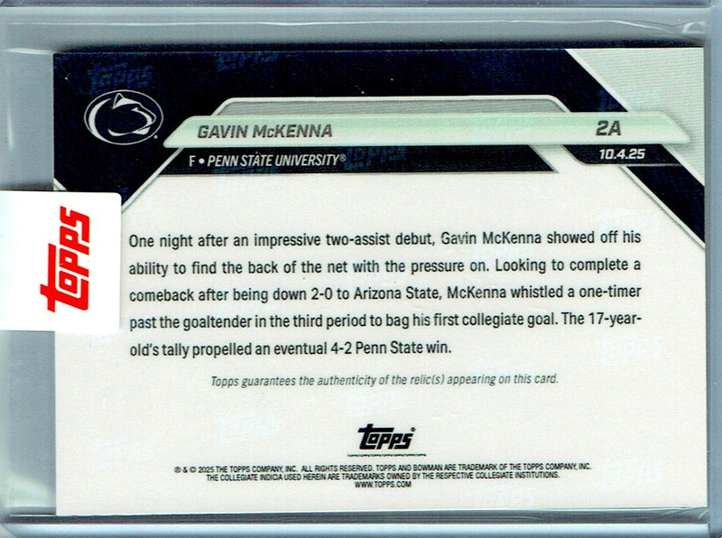 Gavin McKenna Rookie Card 2025 Bowman University Now #2A Orange SP Stick Relic #5/25, Mint Condition, Penn State 0