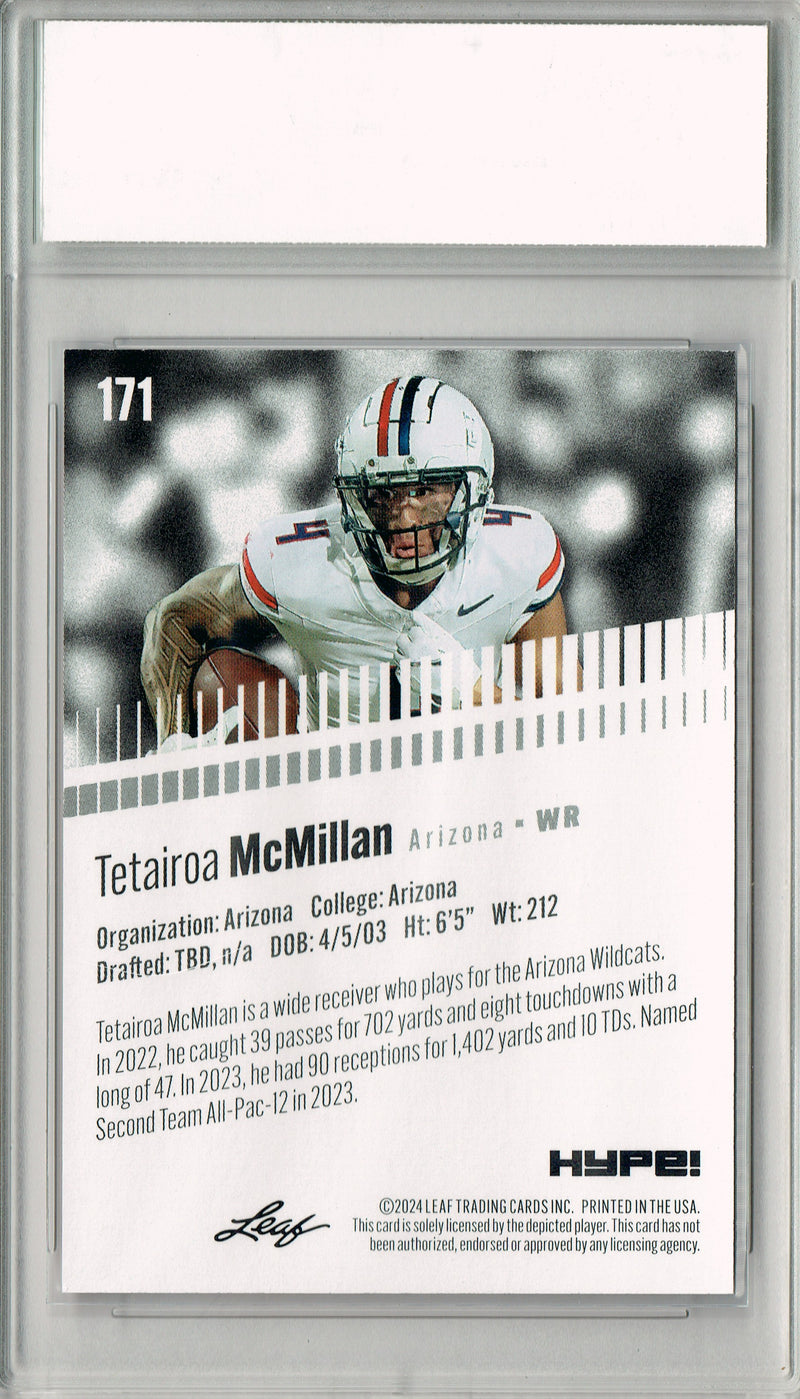 Tetairoa McMillan Rookie Card Carolina PGI 10 Gem Mint Football Trading Card 2024 Leaf HYPE! #171 Gold Shimmer 1/1