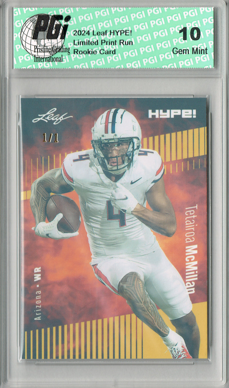 Tetairoa McMillan Rookie Card Carolina PGI 10 Gem Mint Football Trading Card 2024 Leaf HYPE! #171 Gold Shimmer 1/1