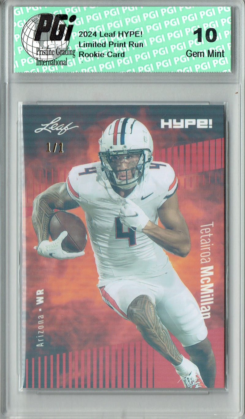 Tetairoa McMillan Rookie Card Carolina PGI 10 Gem Mint Football Trading Card 2024 Leaf HYPE! #171 Orange Shimmer 1/1