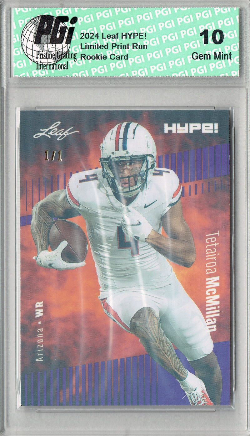 Tetairoa McMillan Rookie Card Carolina PGI 10 Gem Mint Football Trading Card 2024 Leaf HYPE! #171 Purple Shimmer 1/1