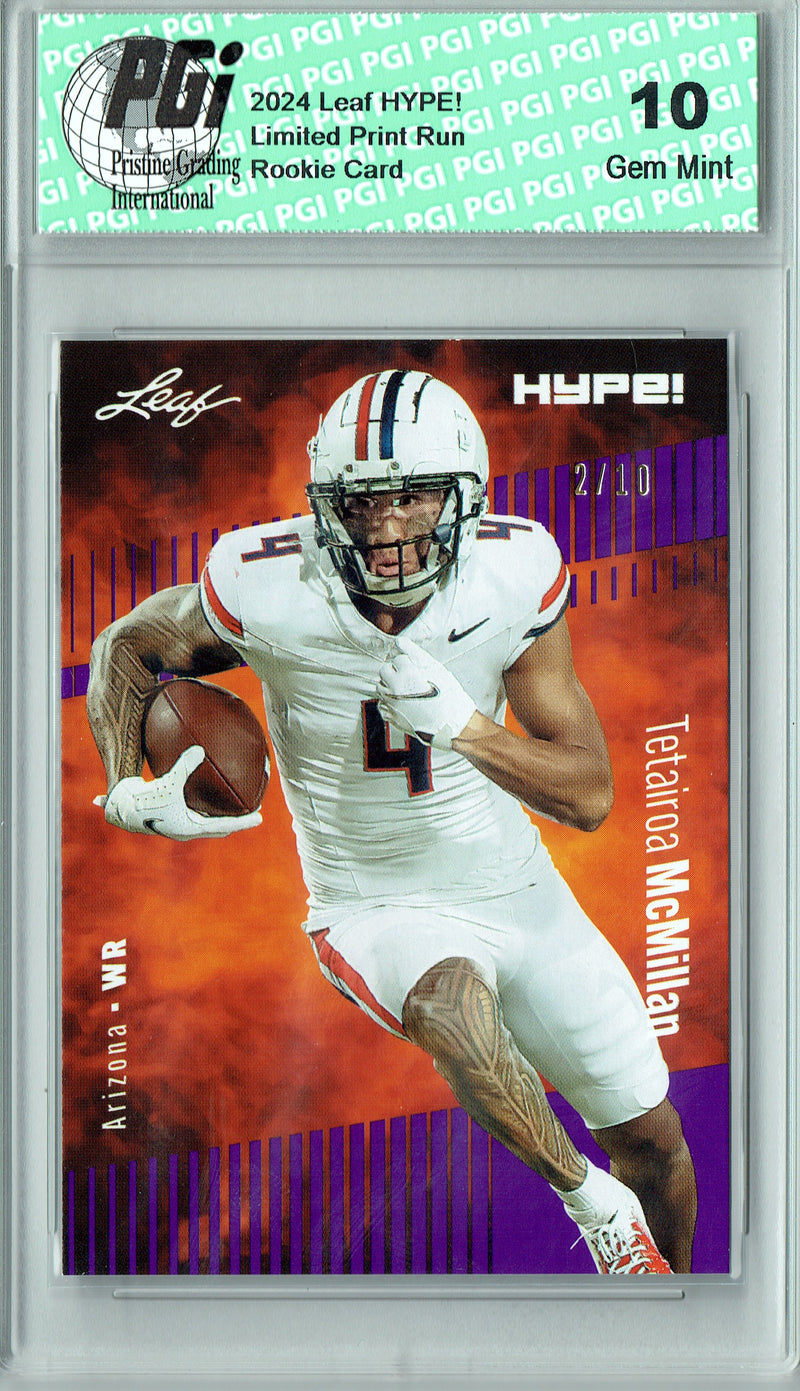 Tetairoa McMillan Rookie Card Carolina PGI 10 Gem Mint Football Trading Card 2024 Leaf HYPE! #171 Purple SP 10 Made