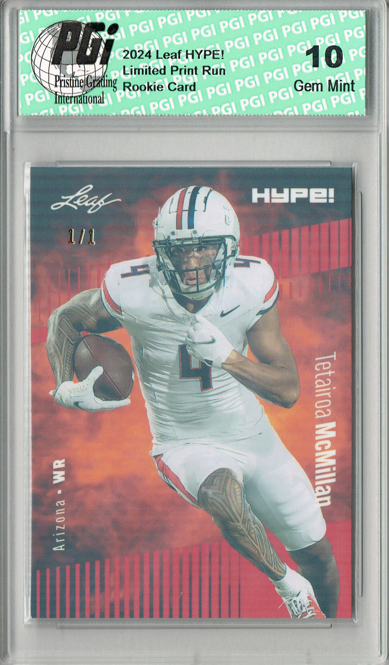 Tetairoa McMillan Rookie Card Carolina PGI 10 Gem Mint Football Trading Card 2024 Leaf HYPE! #171 Red Shimmer 1/1