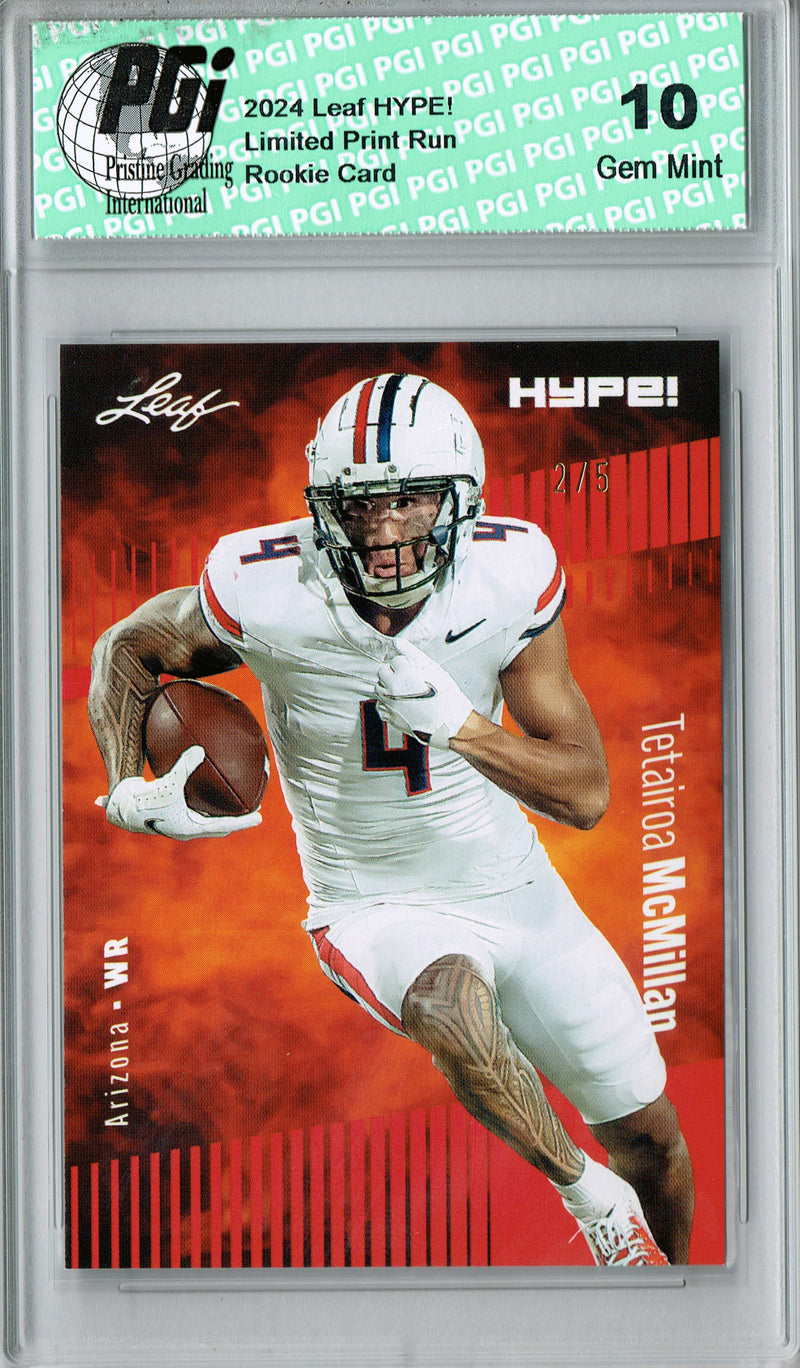 Tetairoa McMillan Rookie Card Carolina PGI 10 Gem Mint Football Trading Card 2024 Leaf HYPE! #171 Red SP 5 Made