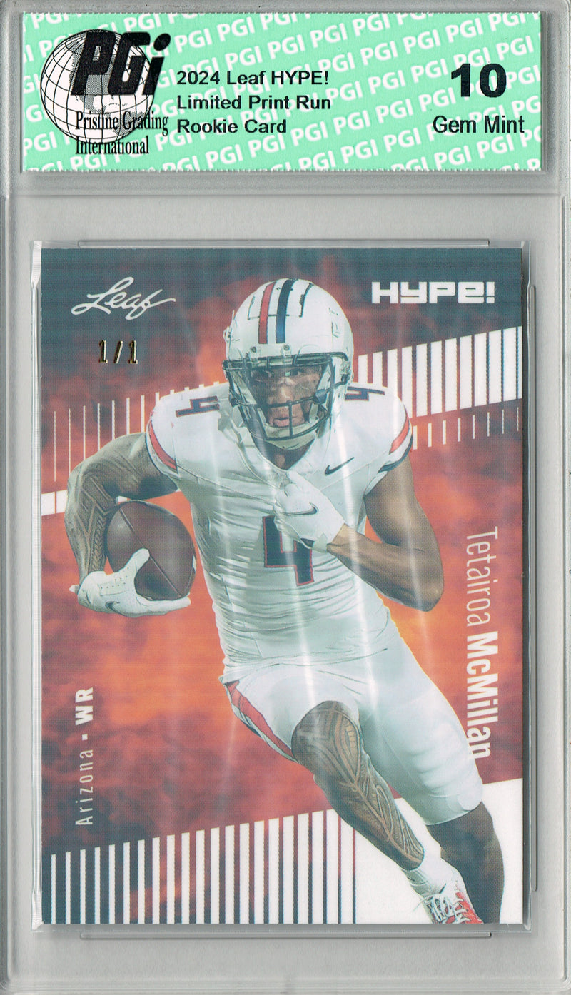 Tetairoa McMillan Rookie Card Carolina PGI 10 Gem Mint Football Trading Card 2024 Leaf HYPE! #171 White Shimmer 1/1