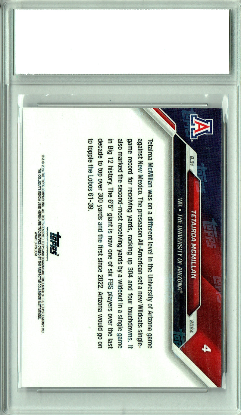 Tetairoa McMillan Rookie Card 2024 Bowman University Now #4 PRISTINE, PGI 10, Carolina Panthers Football