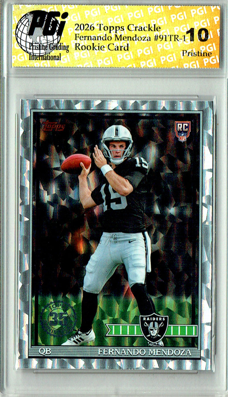 Fernando Mendoza 2026 Topps #91TR-1 PRISTINE Crackle Foil Rookie Card PGI 10