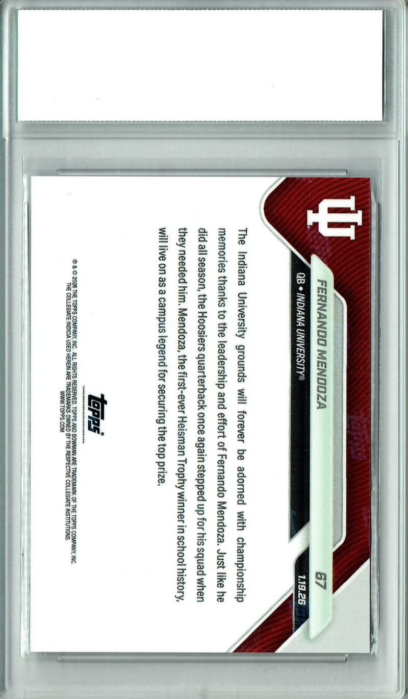 Fernando Mendoza Rookie Card 2026 Bowman University Now #67 PRISTINE, PGI 10, Las Vegas Raiders Football