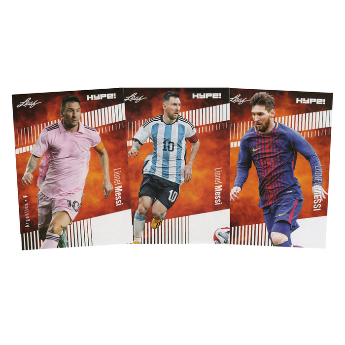 3) Mint Lionel Messi 2023 Leaf Hype! Argentina, Barcelona, Inter Miami Card Lot