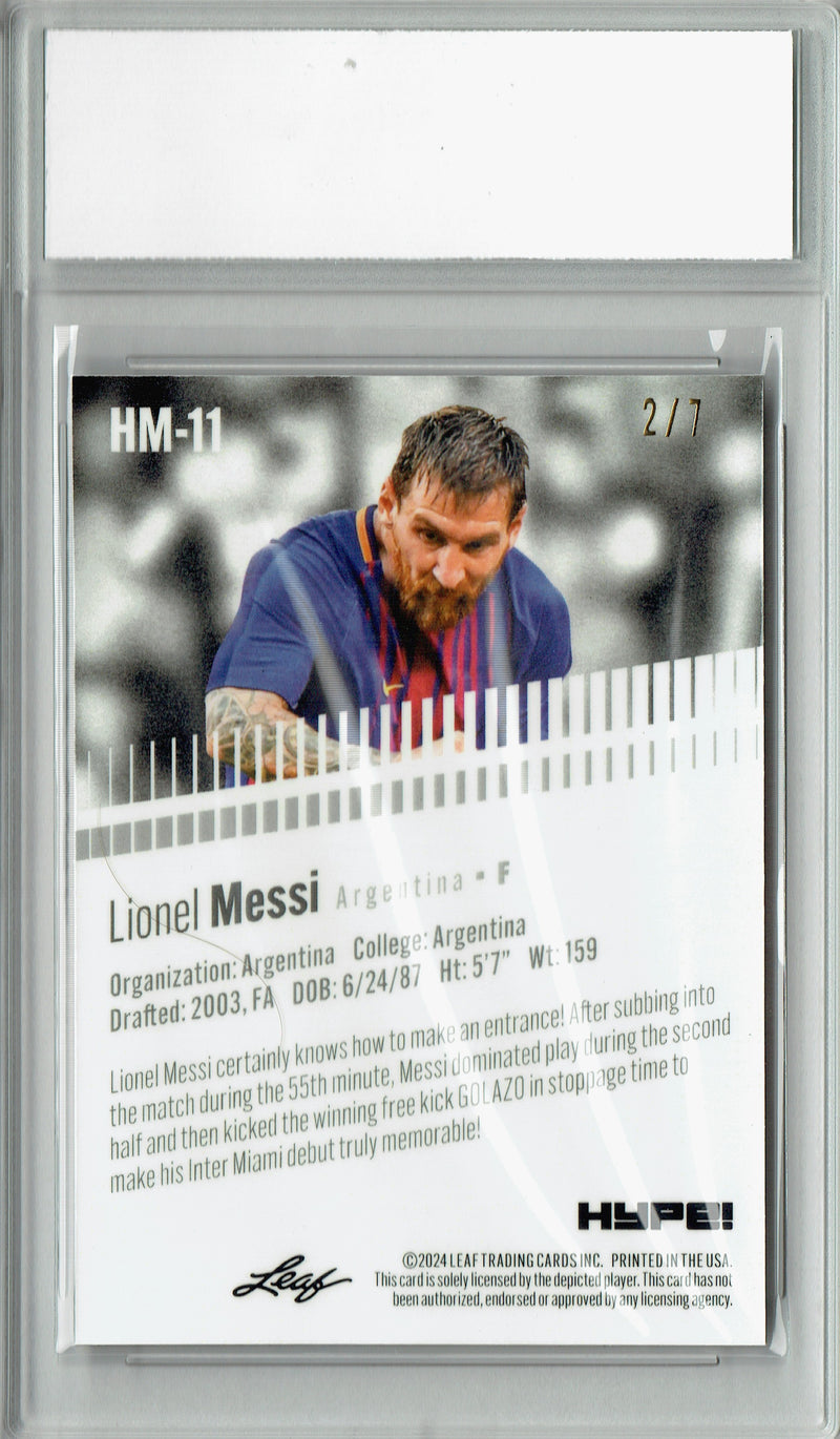 Lionel Messi Rare Soccer Trading Card 2024 Leaf HYPE! Metal #HM-11 Black Only 7 Made PGI 10 Barcelona