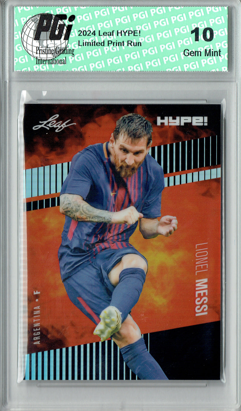 Lionel Messi Rare Soccer Trading Card 2024 Leaf HYPE! Metal #HM-11 Black Only 7 Made PGI 10 Barcelona