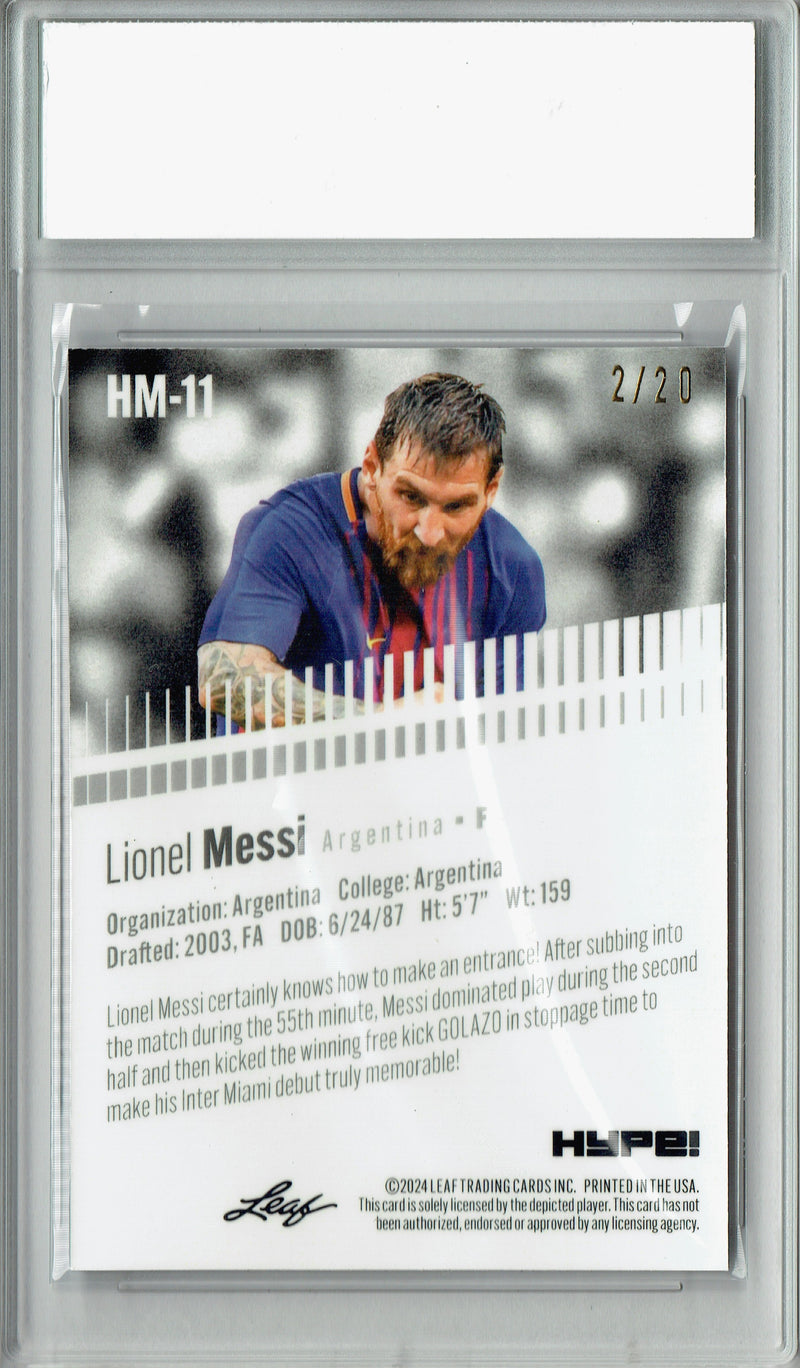Lionel Messi Rare Soccer Trading Card 2024 Leaf HYPE! Metal #HM-11 Blue Only 20 Made PGI 10 Barcelona