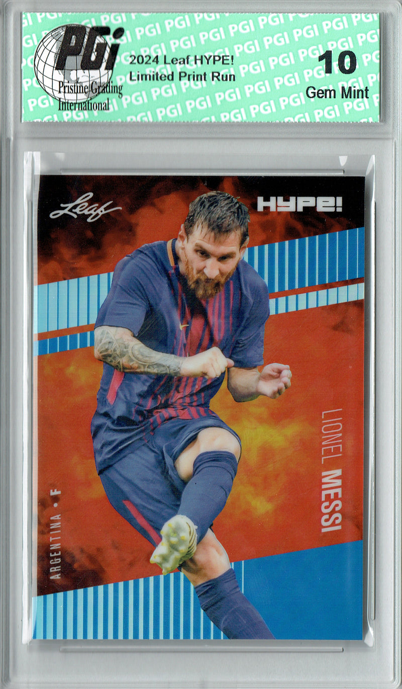 Lionel Messi Trading Card 2024 Leaf HYPE! #HM-11 Metal #1/20 Blue, PGI 10, Inter Miami Soccer