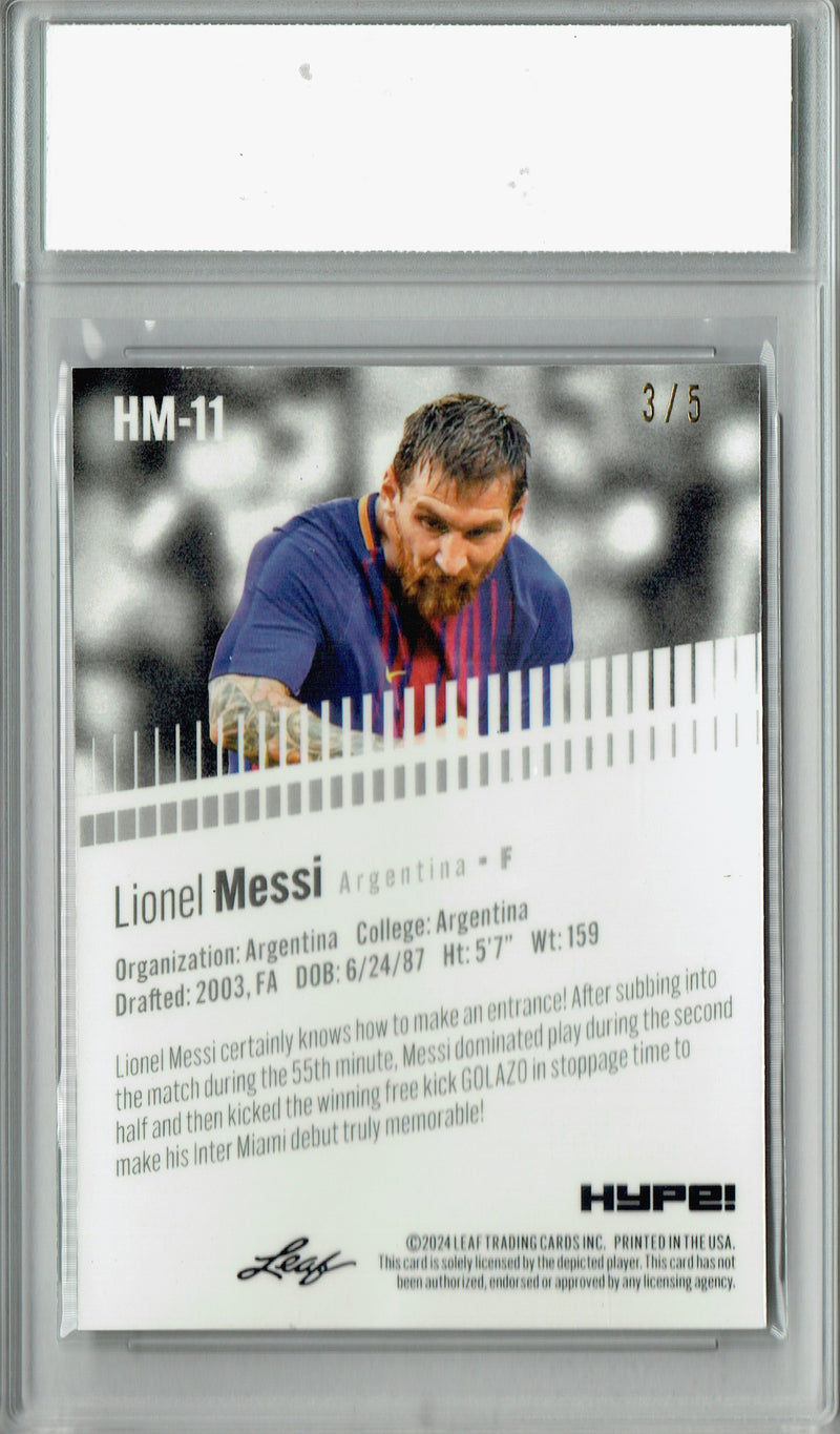 Lionel Messi 2024 Leaf HYPE! Metal #HM-11 Green Only 5 Made Rare Trading Card PGI 10