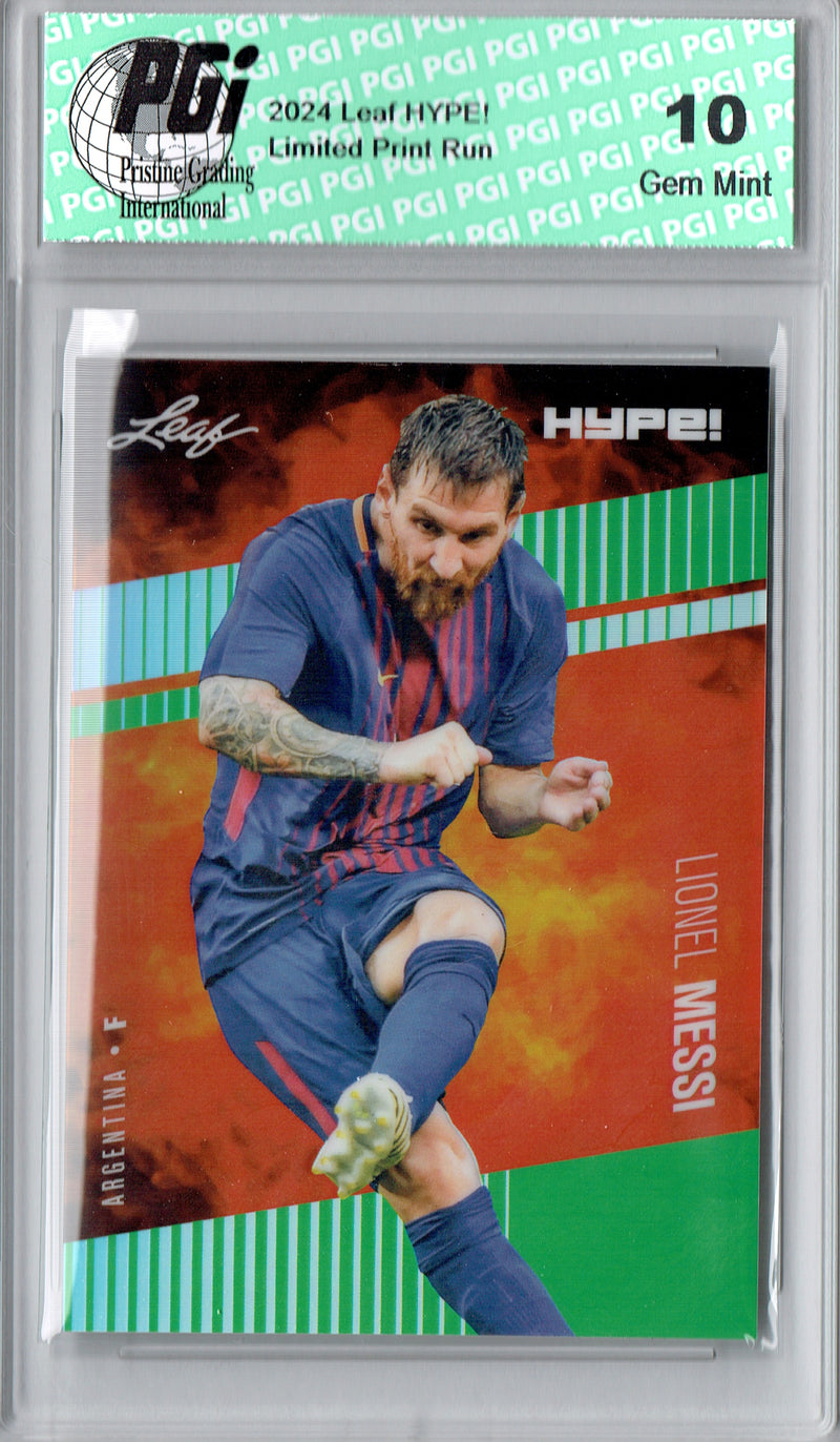Lionel Messi 2024 Leaf HYPE! Metal #HM-11 Green Only 5 Made Rare Trading Card PGI 10