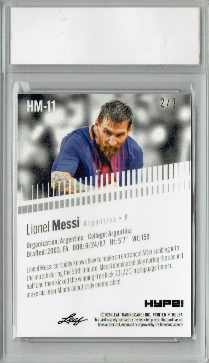 Lionel Messi Rare Soccer Trading Card 2024 Leaf HYPE! Metal #HM-11 Orange Only 3 Made PGI 10 Barcelona