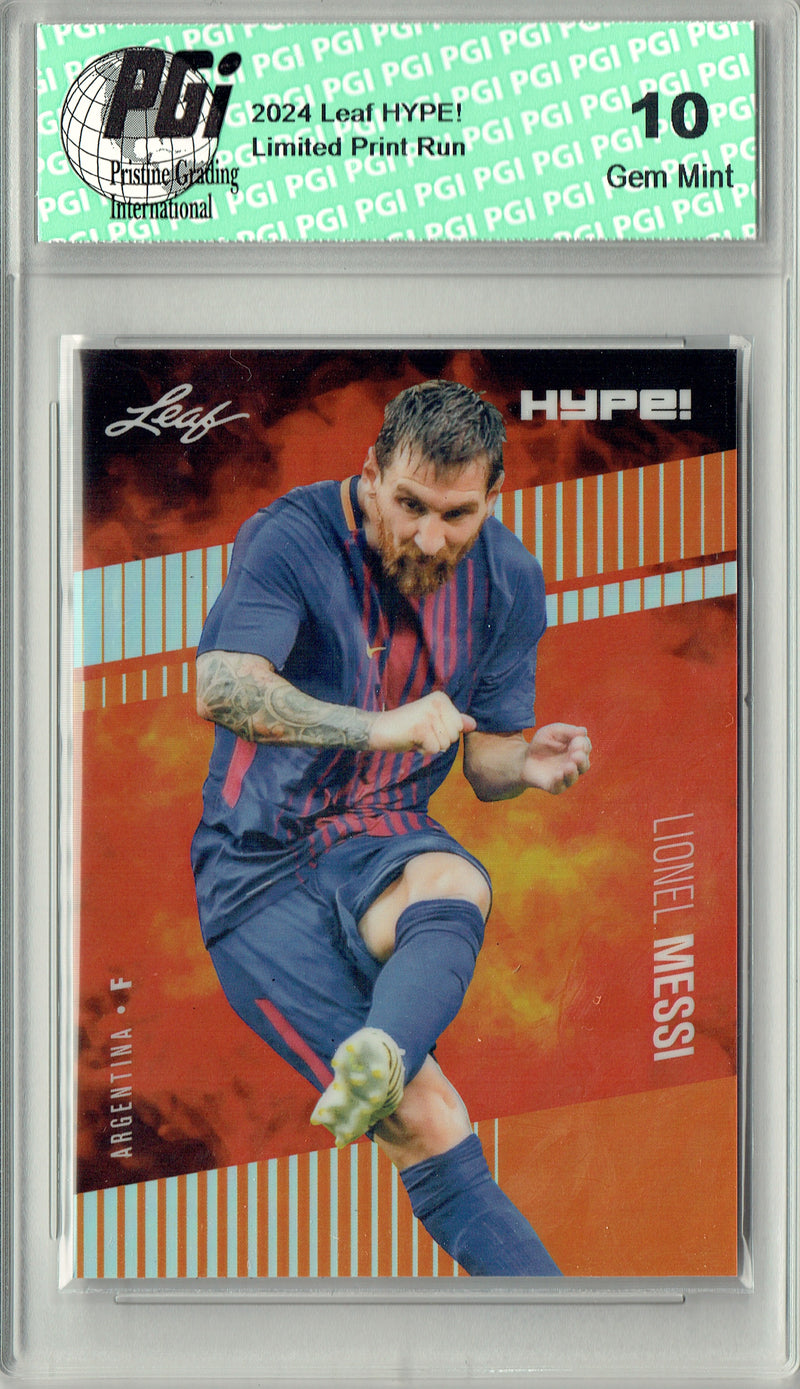 Lionel Messi Rare Soccer Trading Card 2024 Leaf HYPE! Metal #HM-11 Orange Only 3 Made PGI 10 Barcelona