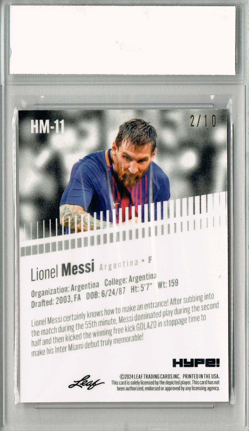 Lionel Messi 2024 Leaf HYPE! Metal #HM-11 Pink Only 10 Made Rare Trading Card PGI 10